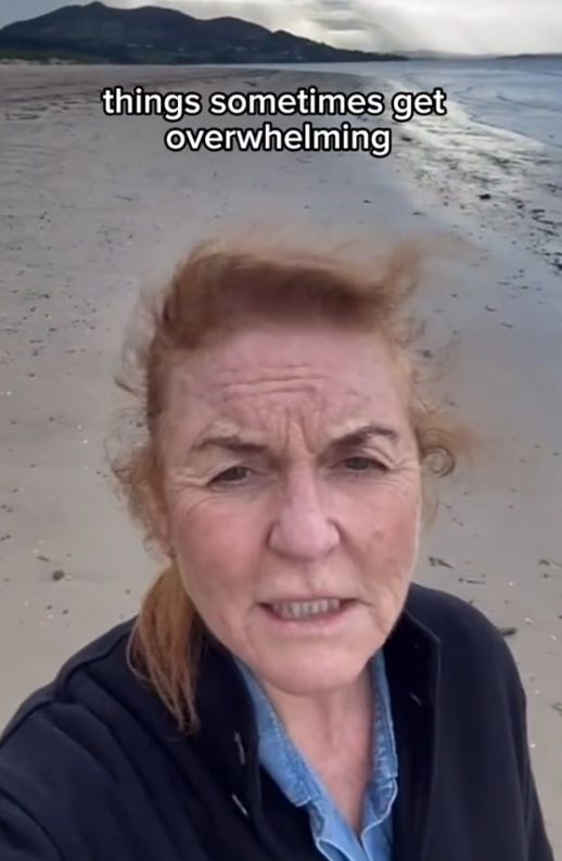 Sarah Ferguson filming a TikTok on the beach