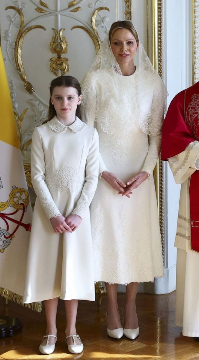 Charlene of Monaco and Princess Gabriella wear white at historic papal visit