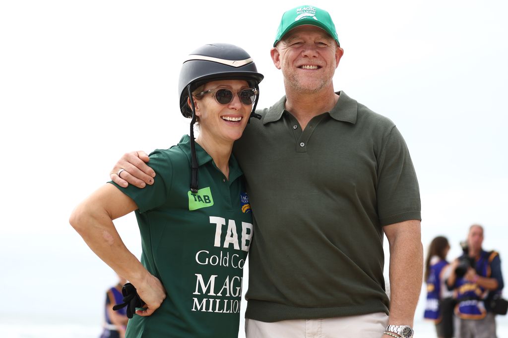 GOLD COAST, AUSTRALIA - JANUARY 13: Magic Millions ambassador Zara Tindall and Mike Tindall take part in the Magic Millions barrier draw at Broadbeach on January 13, 2026 in Gold Coast, Australia. (Photo by Chris Hyde/Getty Images)