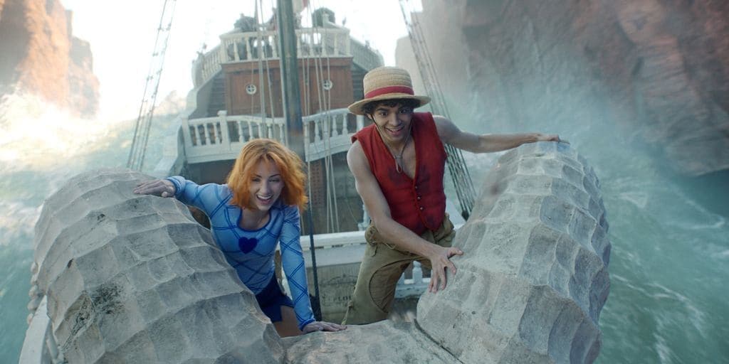 Emily Rudd as Nami, Iñaki Godoy as Monkey D. Luffy in season 2 of Netflix's 'One Piece'.