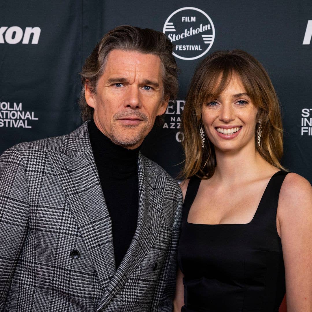 Ethan Hawke and Maya Hawke pose on the red carpet during a ceremony for the Stockholm Film Festival's Lifetime Achievement Award 2023 at Biograf Skandia on November 10, 2023 in Stockholm, Sweden.