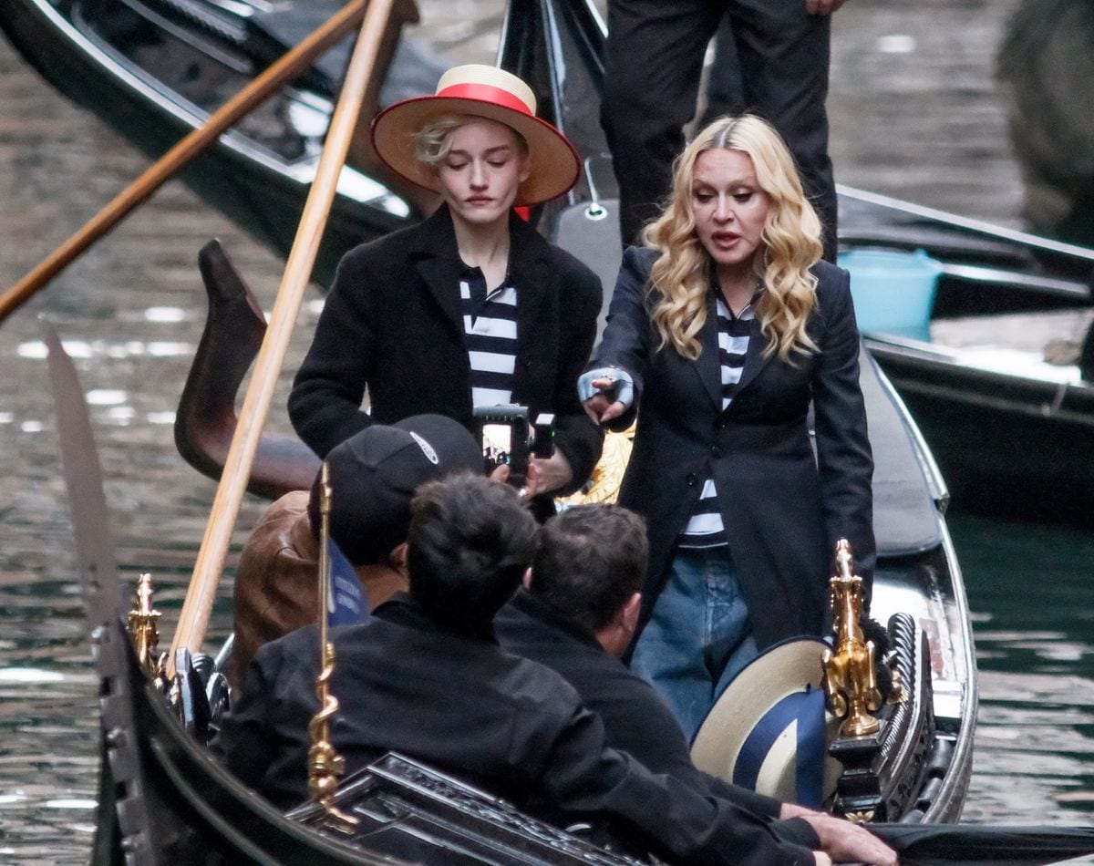

The singer and actress were photographed together on the iconic Venetian canal boat during the scenic shoot.