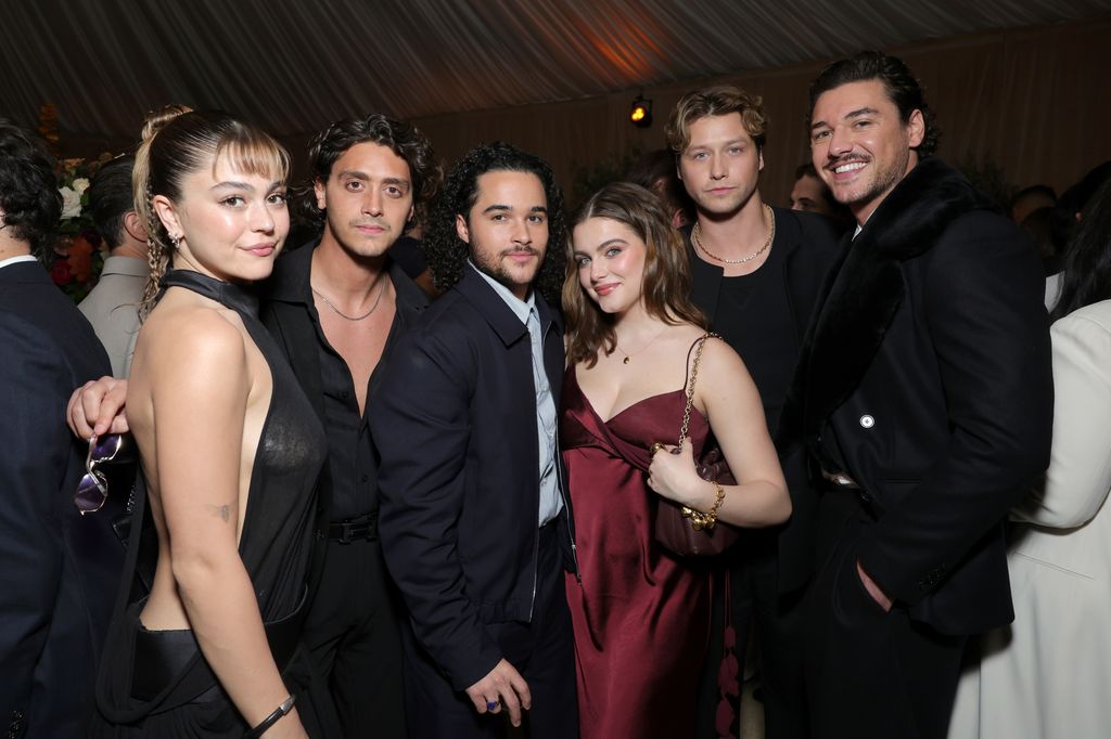 Mika Abdalla (left) with her Off Campus co-stars Antonio Cipriano, Jalen Thomas Brooks, Ella Bright, Stephen Kalyn and Belmont Cameli