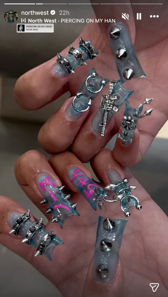 North West's manicure features different spikes and piercings on every nail