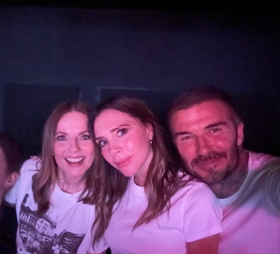 Geri Halliwell with Victoria and David Beckham