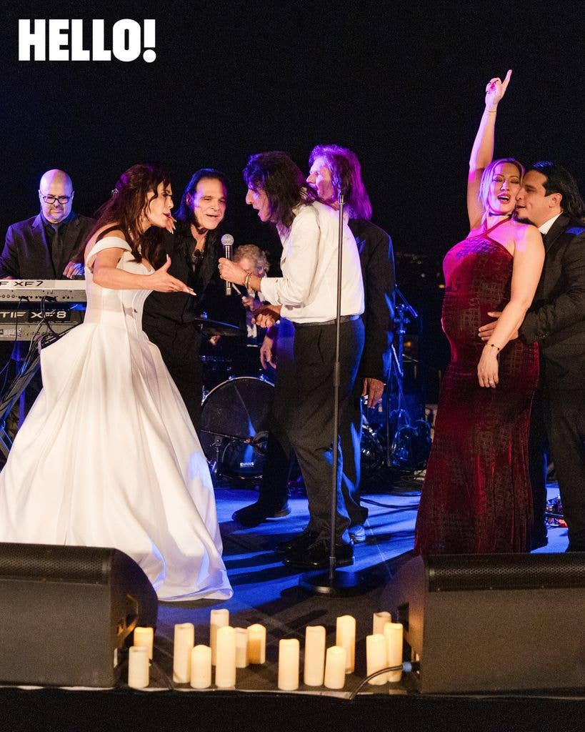 Alice Cooper and Sheryl Cooper on stage with Alice Cooper Band on their wedding day