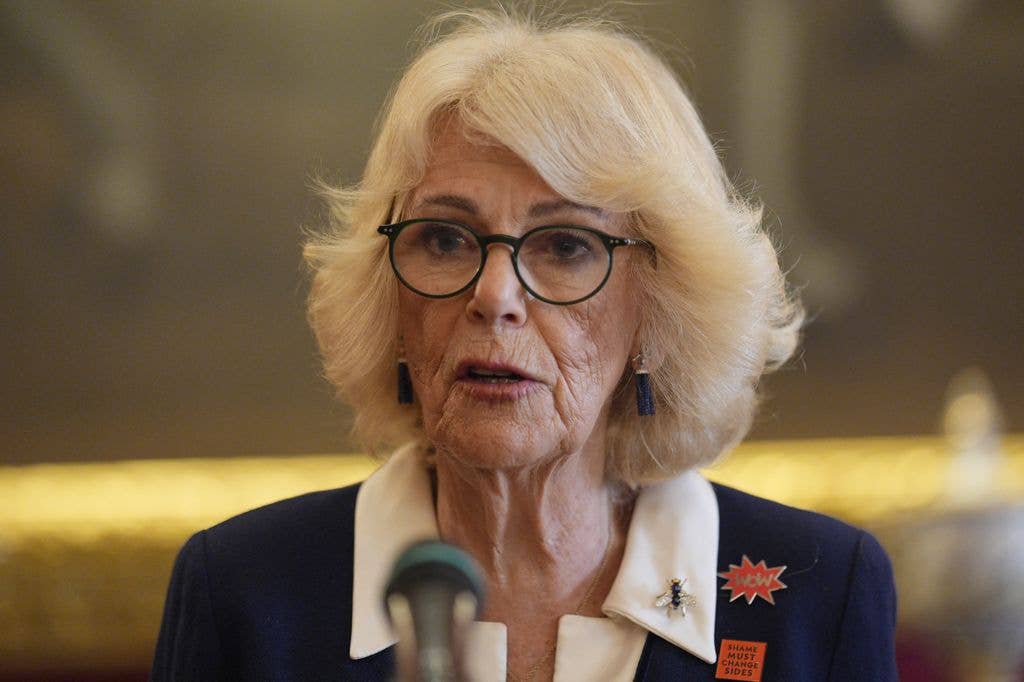 Queen Camilla, President of Women of the World (WOW), delivers a speech during a reception at St James's Palace in London on March 10, 2026 to mark International Women's Day