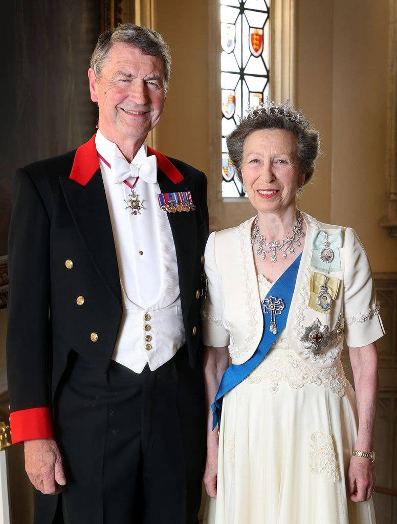 Princess Anne and Vice Admiral Sir Tim Laurence attend the State Banquet for President of France Emmanuel Macron and his wife Brigitte Macron