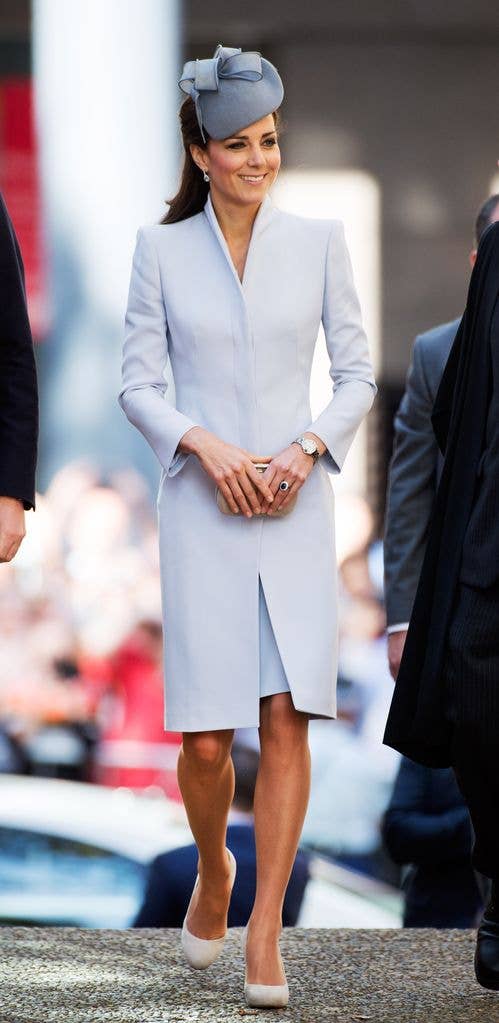 Catherine, Duchess of Cambridge arrives at St Andrew's Cathedral for a Easter Sunday Service on April 20, 2014 in Sydney, Australia. The Duke and Duchess of Cambridge are on a three-week tour of Australia and New Zealand, the first official trip overseas with their son, Prince George of Cambridge.  (Photo by Samir Hussein/WireImage)