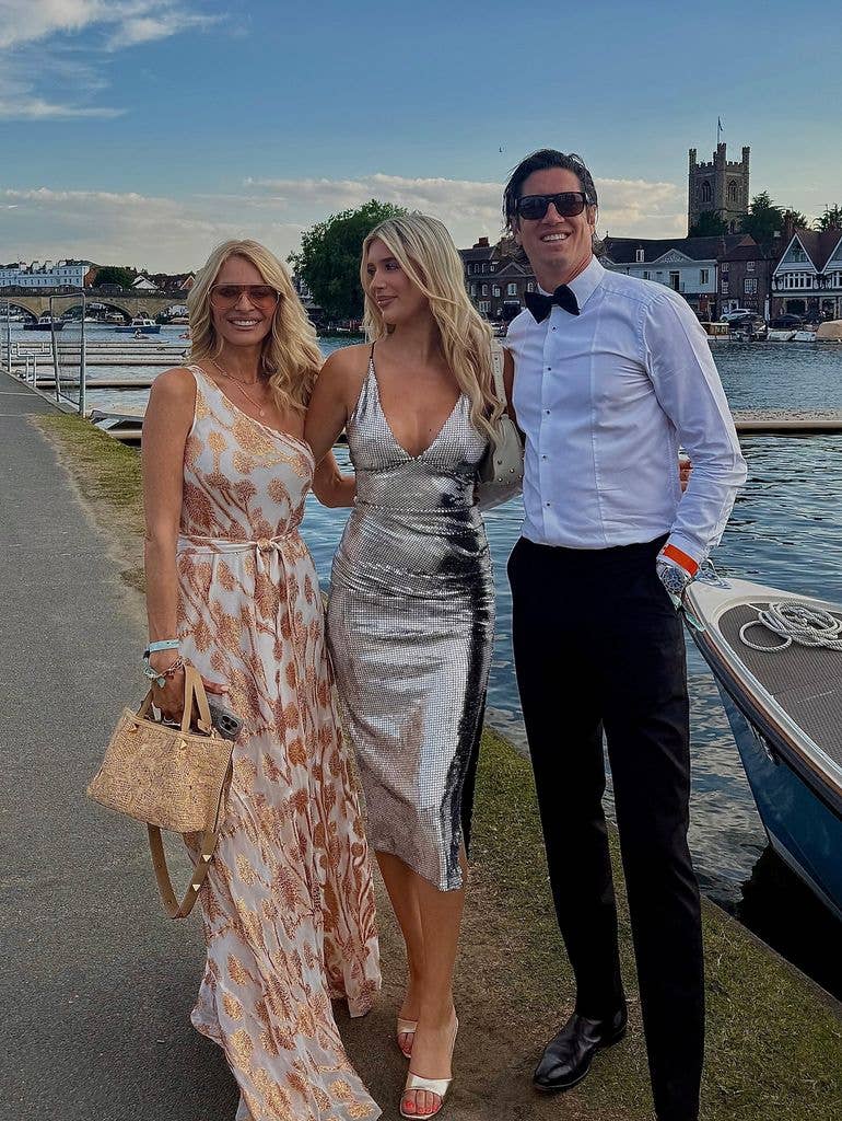 tess daly with daughter phoebe and husband vernon kay standing beside river