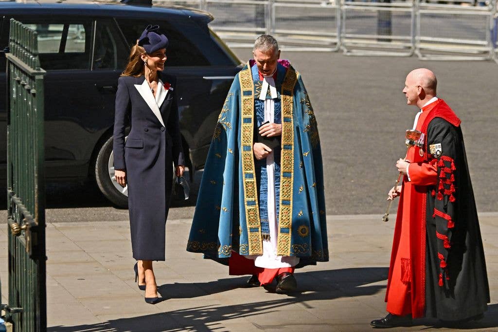 Princess Kate and Reverend Mark Birch attend the service of Commemoration and Thanksgiving as part of the ANZAC Day commemorations at Westminster Abbey on April 25, 2026 in London