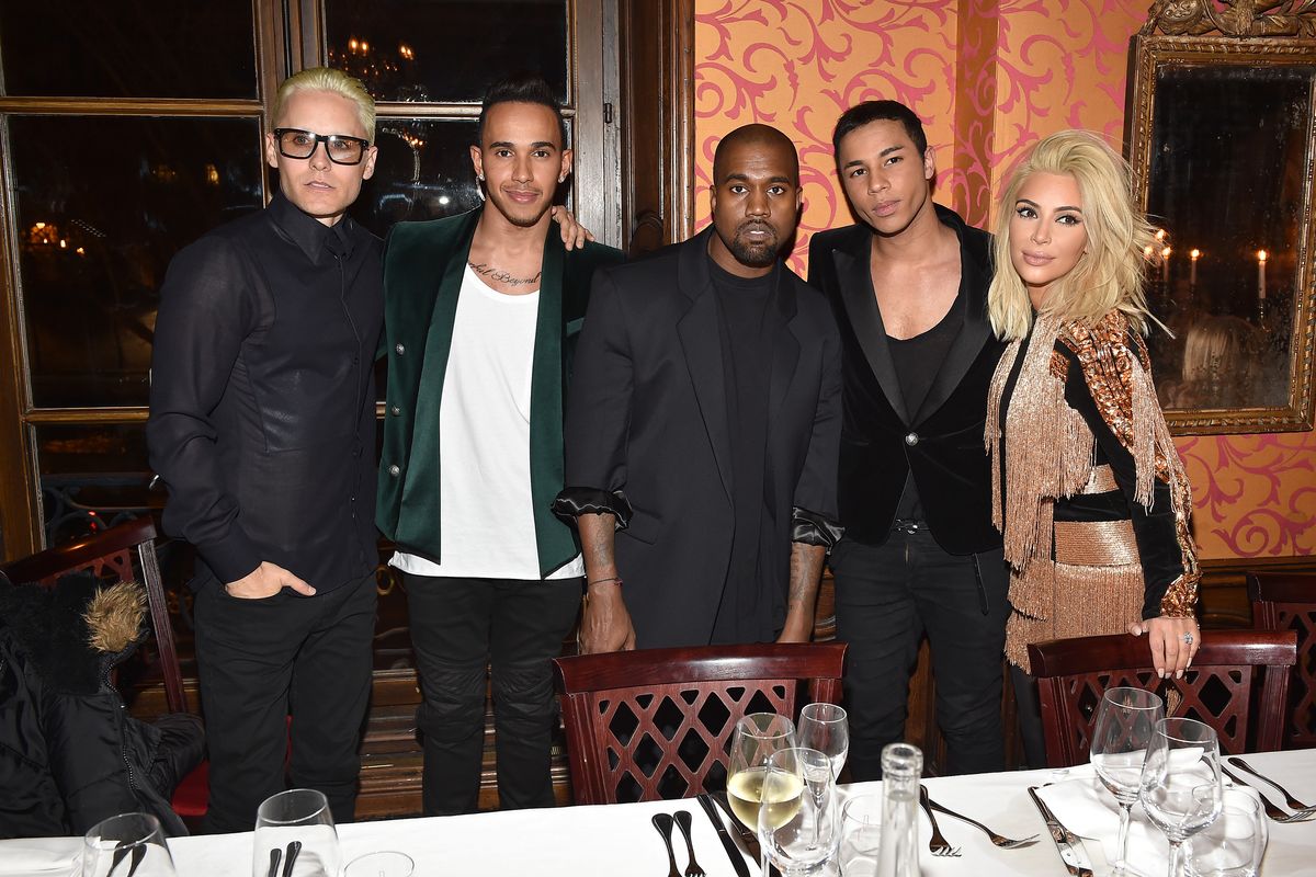 Jared Leto, Lewis Hamilton, Kanye West, Olivier Rousteing, Kim Kardashian.