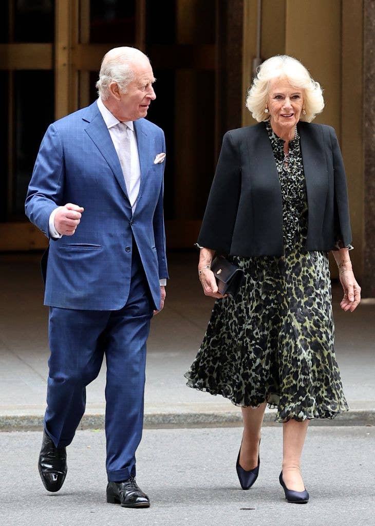(L-R) King Charles III and Queen Camilla arrive at a cultural reception at Rockefeller Center