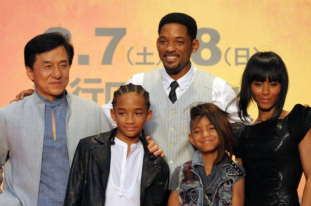  Jackie Chan, Jaden Smith, producer Will Smith, Willow Smith and producer Jada Pinkett Smith attend  at "The Karate Kid" movie premier at Roppongi Hills Arena on August 5, 2010 in Tokyo, Japan