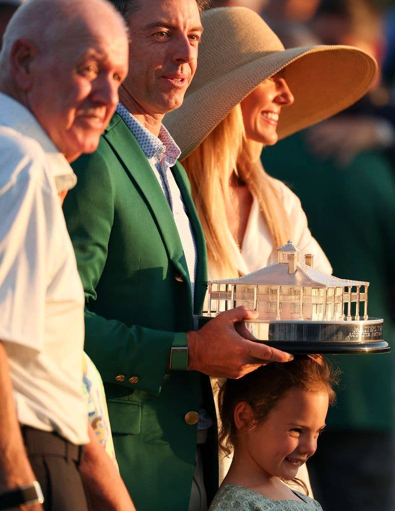 Rory poses with his family after winning the 2026 Masters at Augusta National Golf Club