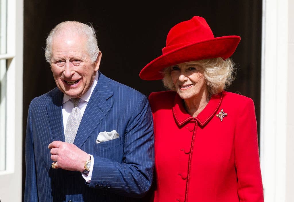 King Charles III and Queen Camilla attend the 2026 Easter Matins Service at St George's Chapel on April 05, 2026 in Windsor, England