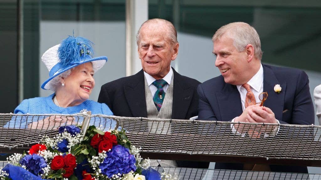 Andrew at races with queen elizabeth and prince philip