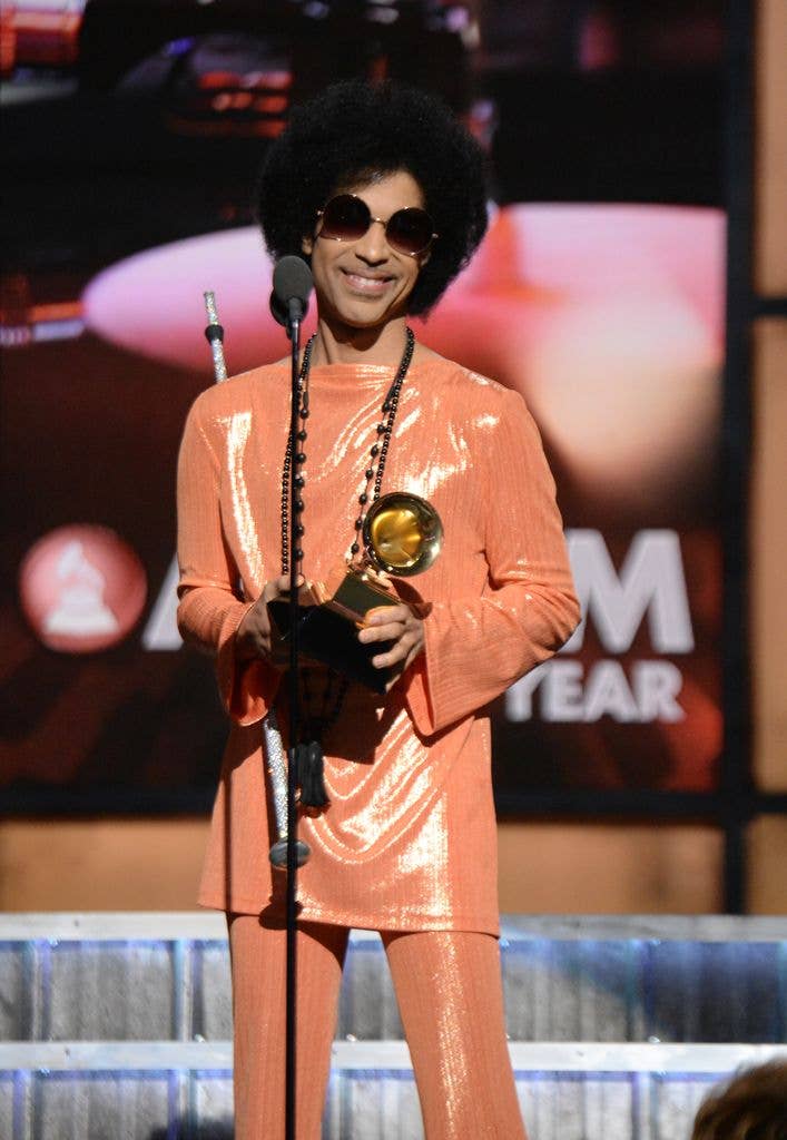 Prince presents award onstage during The 57th Annual GRAMMY Awards at the STAPLES Center on February 8, 2015 in Los Angeles, California.