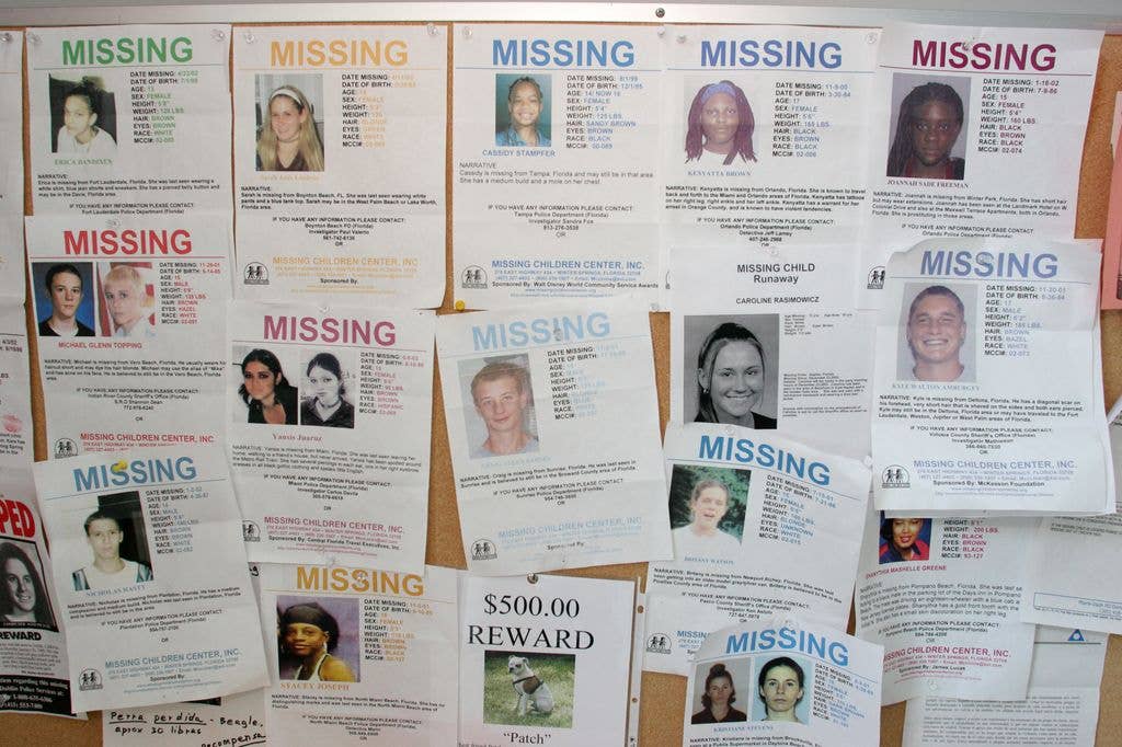 Missing children posters at North Miami Beach Police Department.