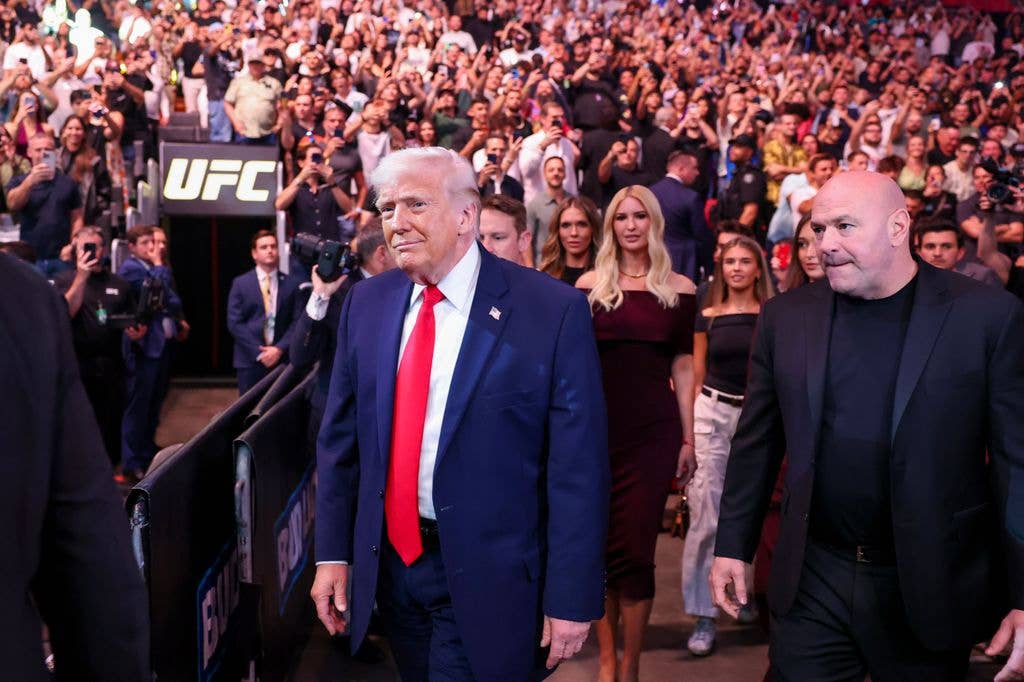 Donald with Dana White at UFC 327 at Kaseya Center 