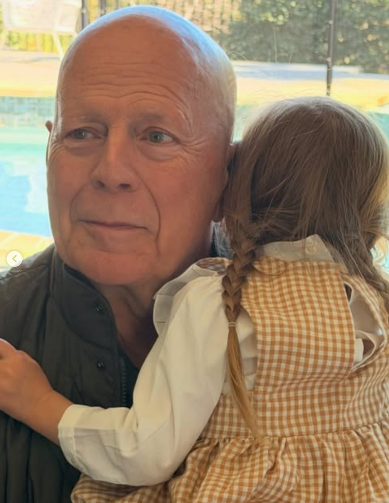 Photo shared by Demi Moore March 2026 of Bruce Willis with their granddaughter Louetta, Rumer Willis' daughter