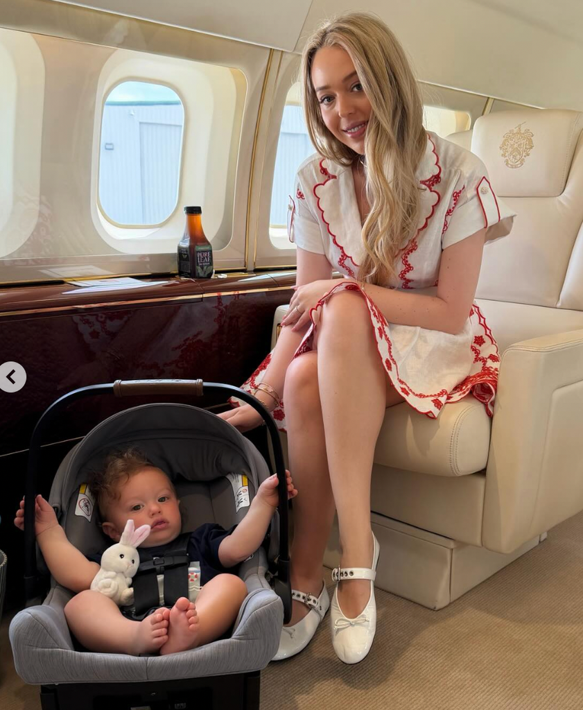 Tiffany in her private jet with her son by her side