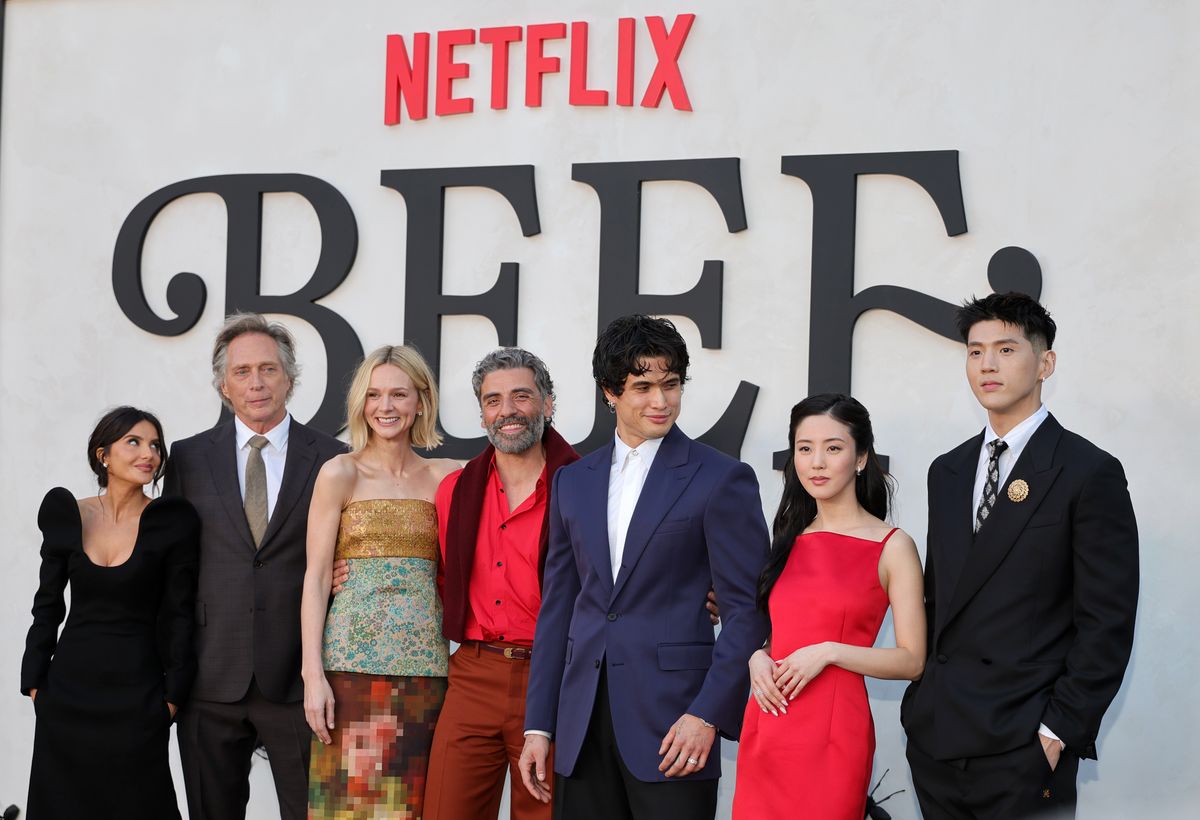 Mikaela Hoover, William Fichtner, Carey Mulligan, Oscar Isaac, Charles Melton, Seoyeon Jang and Matthew Kim attend the Los Angeles Premiere of Netflix's "Beef" Season 2 