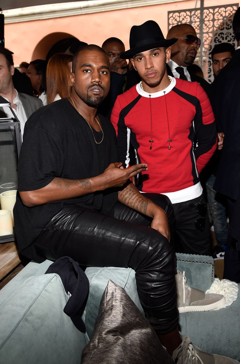  Kanye West and Lewis Hamilton on February 7, 2015