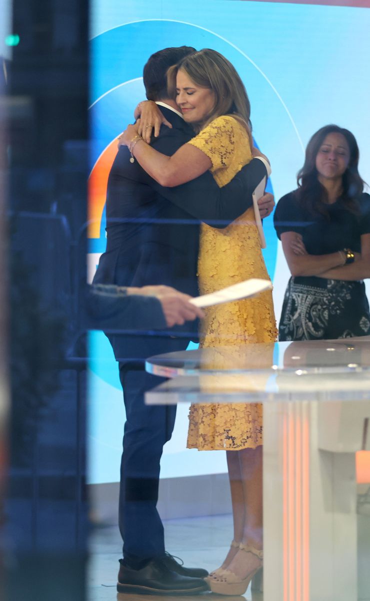 Savannah Guthrie embraces Carson Daly at the "TODAY" show on April 6