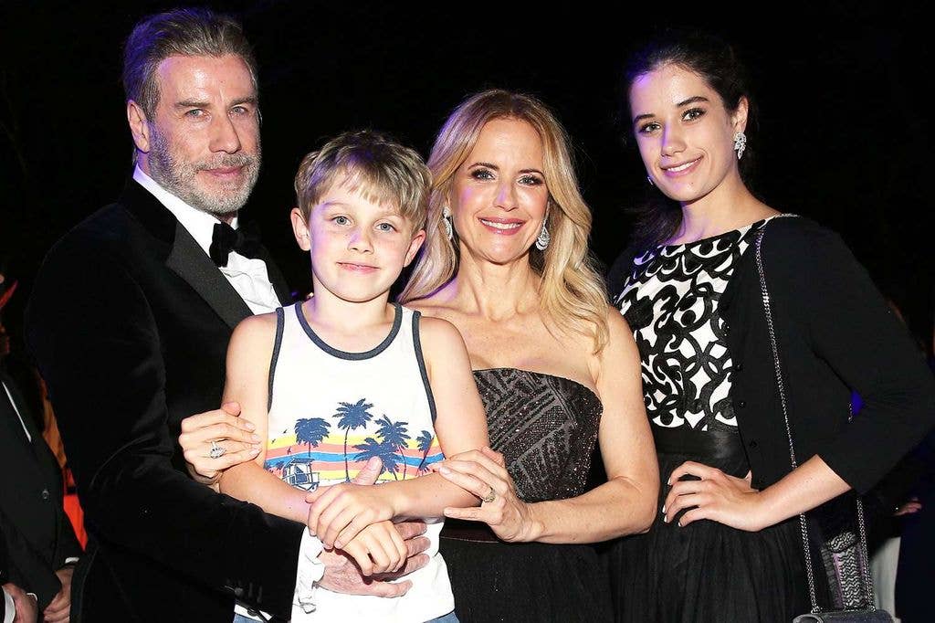 John Travolta with son Benjamin, wife Kelly and daughter Ella