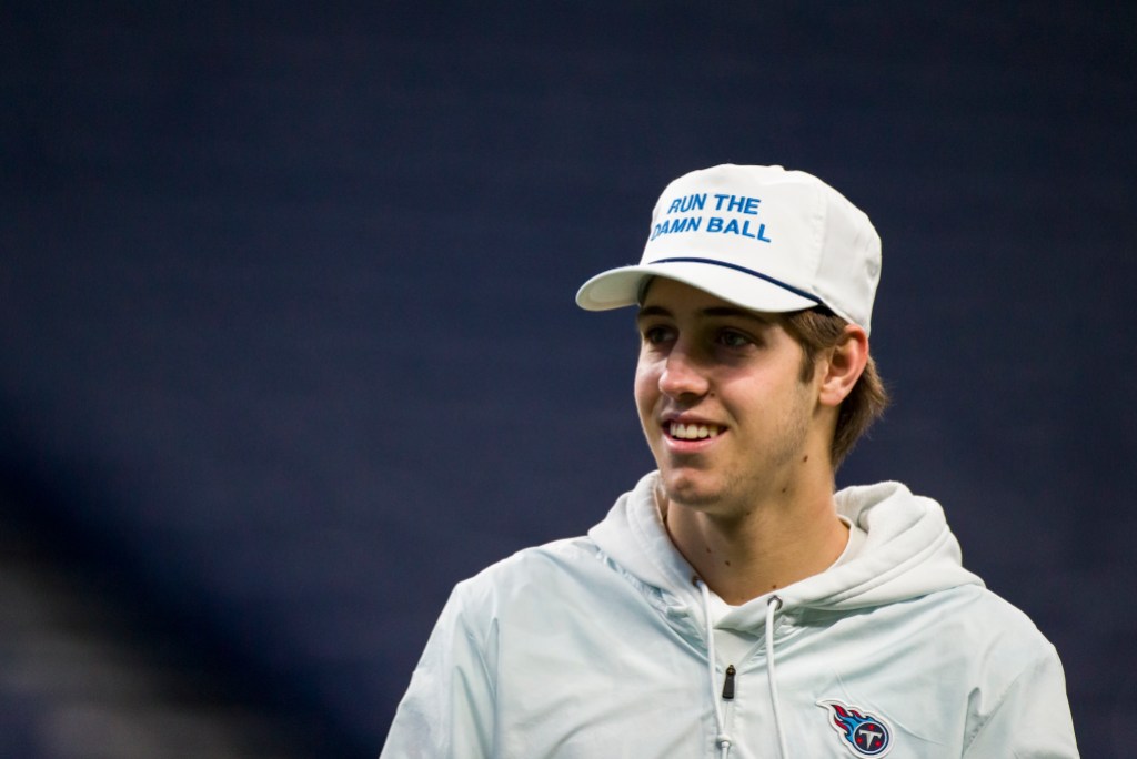 INDIANAPOLIS, IN - DECEMBER 01:  Carter Vrabel, son of Head coach Mike Vrabel of the Tennessee Titans walks on the field before the game against the Indianapolis Colts at Lucas Oil Stadium on December 1, 2019 in Indianapolis, Indiana. Tennessee defeats Indianapolis 31-17.  (Photo by Brett Carlsen/Getty Images) *** Local Caption *** Carter Vrabel