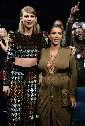 LOS ANGELES, CA - AUGUST 30:  Taylor Swift and Kim Kardashian West attend the 2015 MTV Video Music Awards at Microsoft Theater on August 30, 2015 in Los Angeles, California.  (Photo by Kevin Mazur/MTV1415/WireImage)