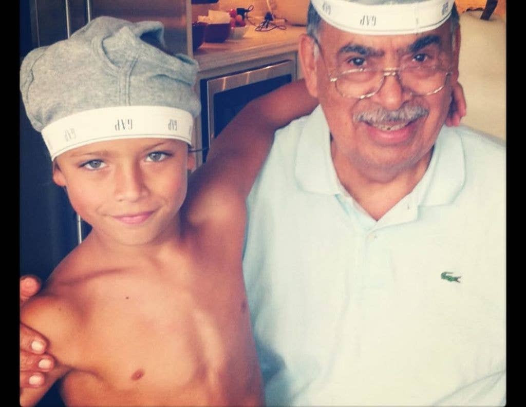 Joaquin Consuelos and his grandfather Saul Consuelos pose for a photo wearing underwear on their heads, shared on Instagram