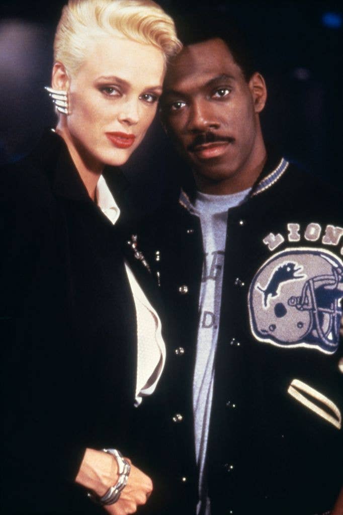 Brigitte and Eddie Murphy on the set of Beverly Hills Cop II