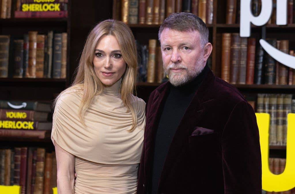 Guy Ritchie attend the Young Sherlock Premiere with his wife Jacqui Ainsley