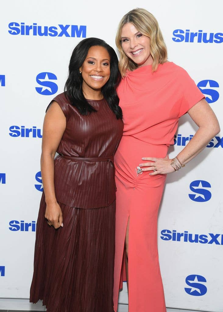 Sheinelle Jones (L) and Jenna Bush Hagar visit SiriusXM Studios on January 13, 2026 in New York City.