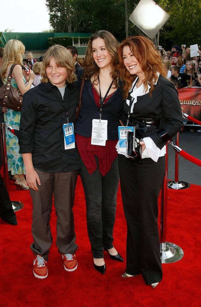 Actress Mary McDonnell and her children Michael and Olivia attend the premiere of Walt Disney's "Pirates Of The Caribbean: At World's End" held at Disneyland on May 19, 2007.
