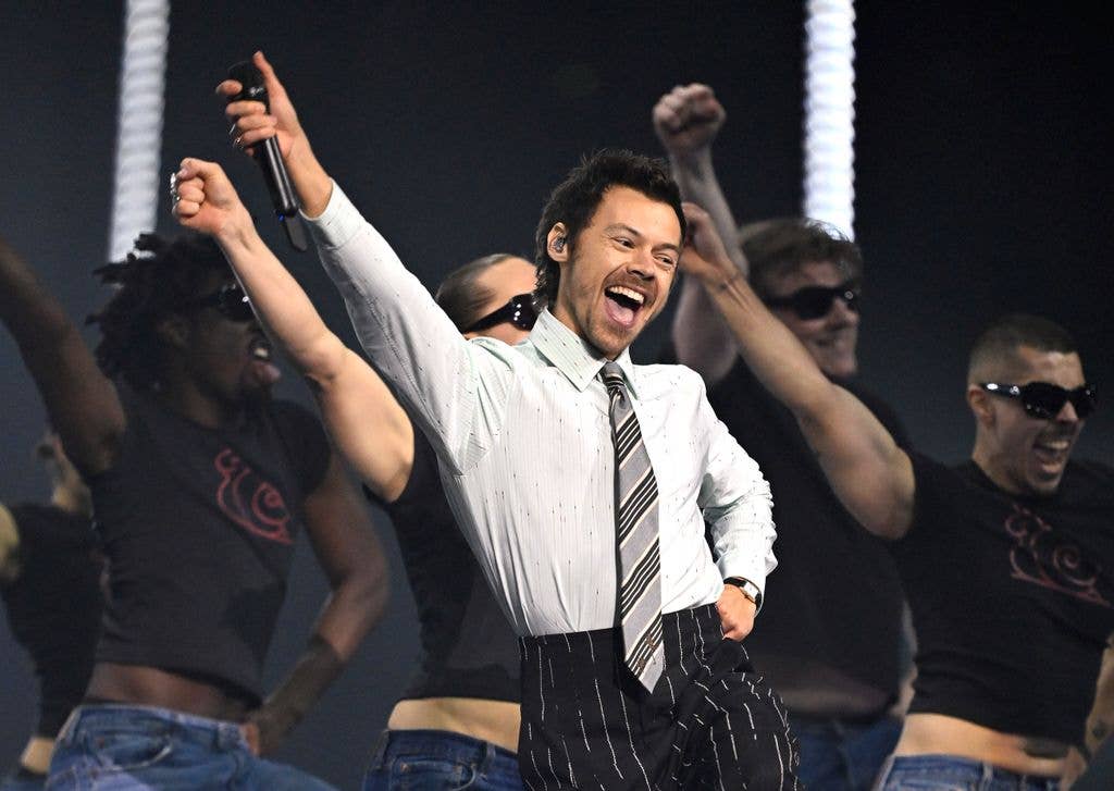 Harry Styles performs 'Aperture' on stage during The BRIT Awards 2026 at Co-op Live on February 28, 2026 in Manchester, England.