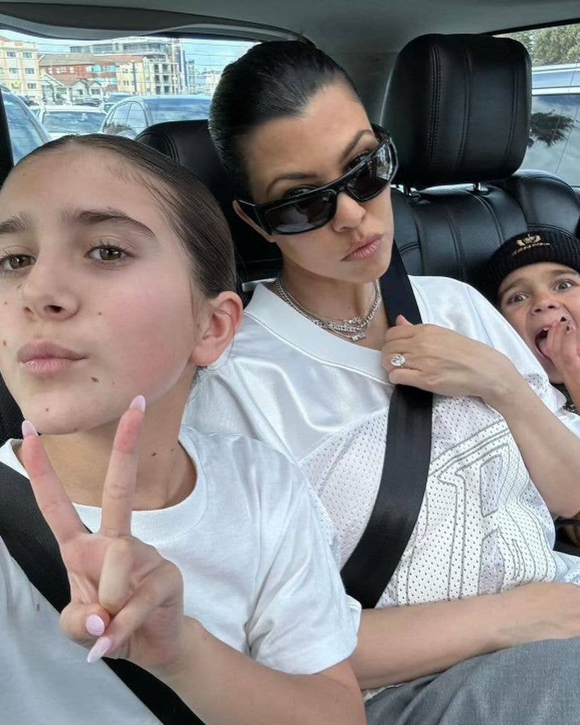 Kourtney Kardashian poses for a selfie with her daughter Penelope Disick and son Reign Disick, shared on Instagram