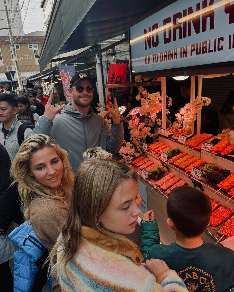 Chris Hemsworth and Elsa Pataky with their kids at a Japanese street market, shared on Instagram
