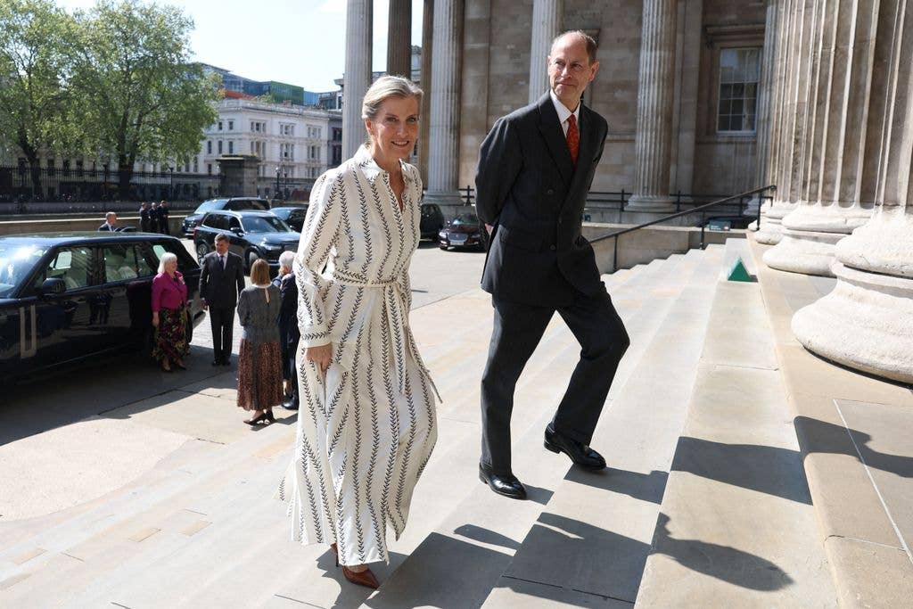 Duchess Sophie and Prince Edward walking up stairs at the British Museum