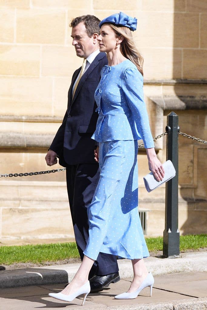 Peter Phillips and Harriet Sperling attending the Easter Service at St George's Chapel, Windsor Castle, Berkshire.