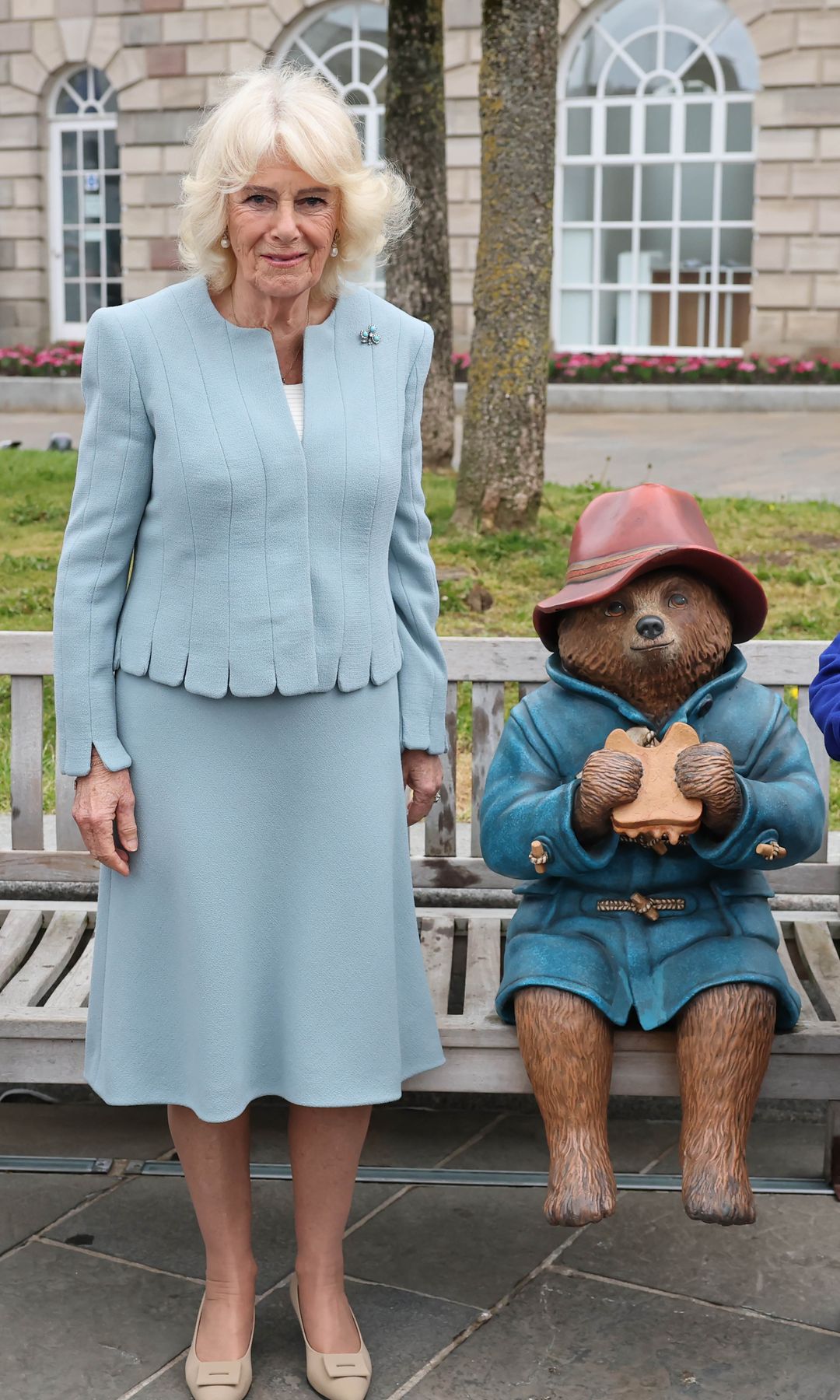 Queen Camilla posing with Paddington Bear in Northern Ireland