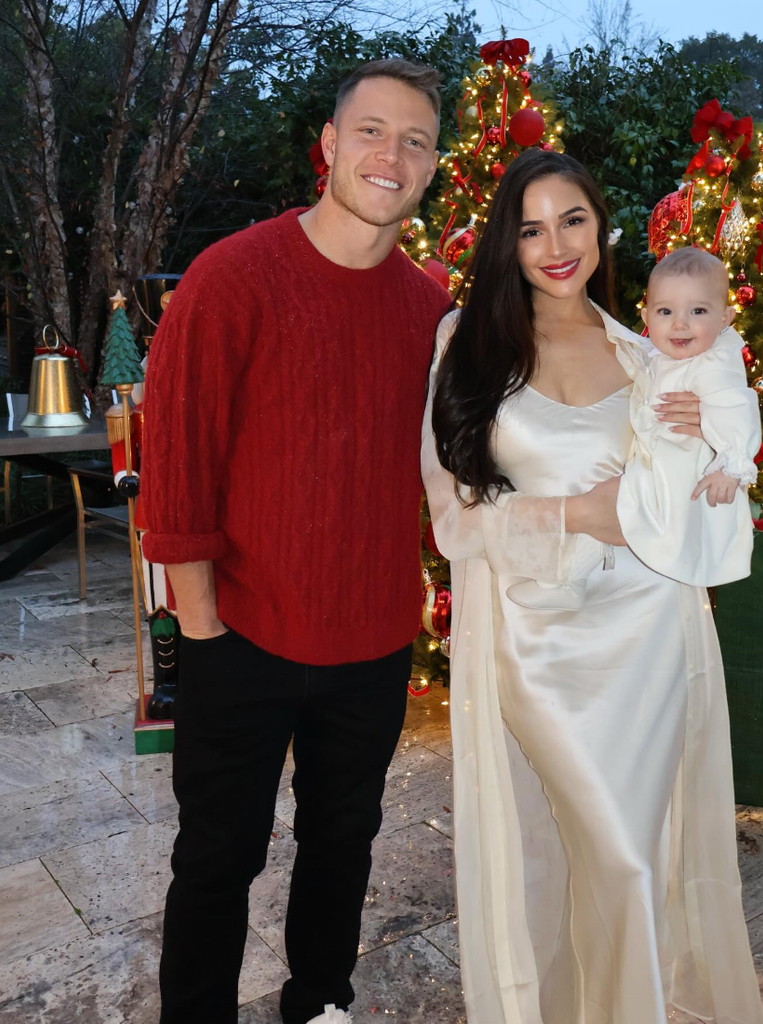 Olivia Culpo with her husband Christian McCaffrey and daughter Colette Christmas 2025
