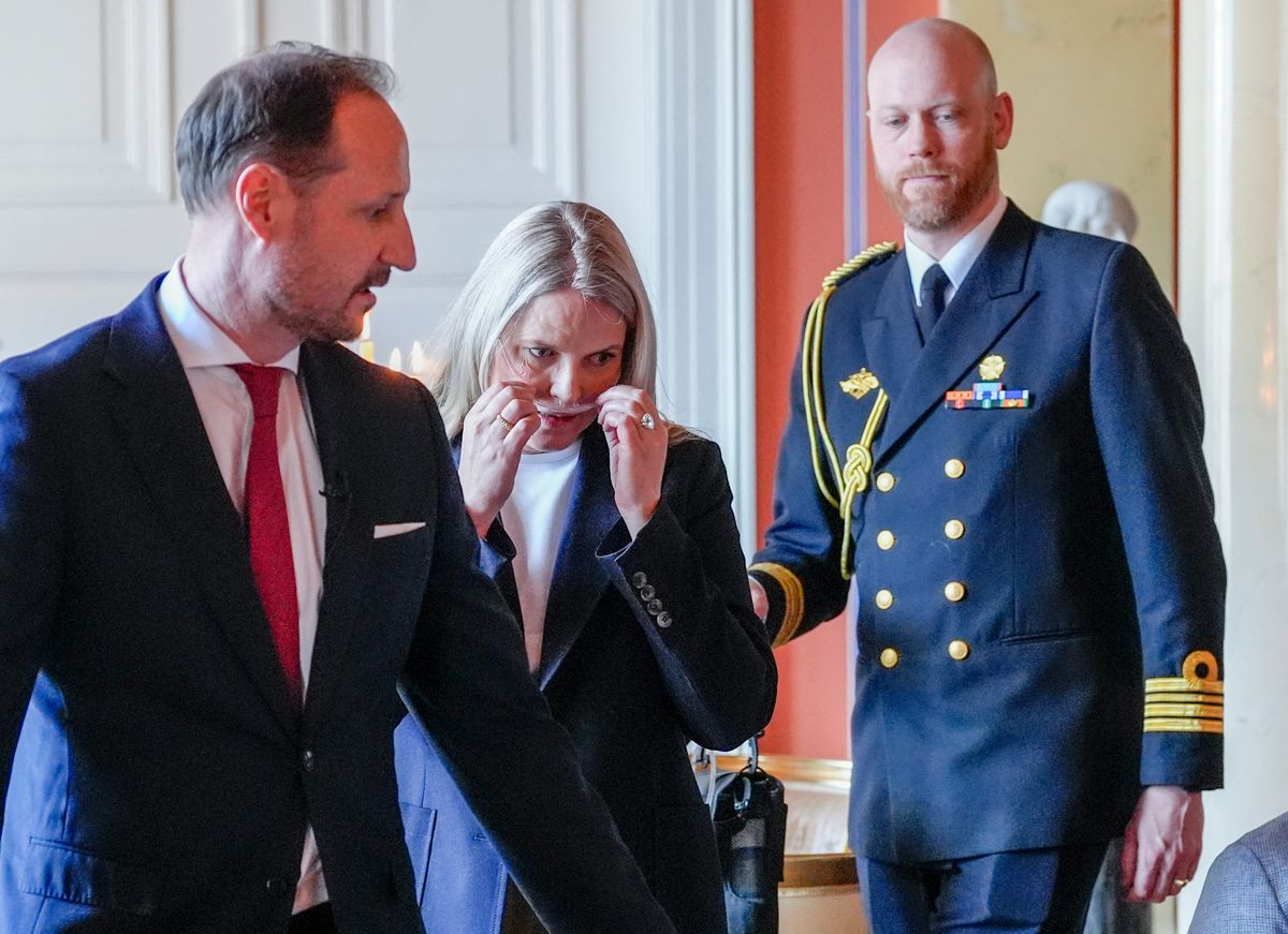 Crown Princess Mette-Marit seen with a nasal oxygen cannula during a public appearance in Norway