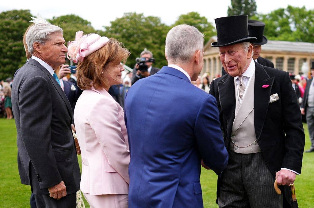 Britain's King Charles III attends a Royal Garden Party at Buckingham Palace, in London, on May 12, 202