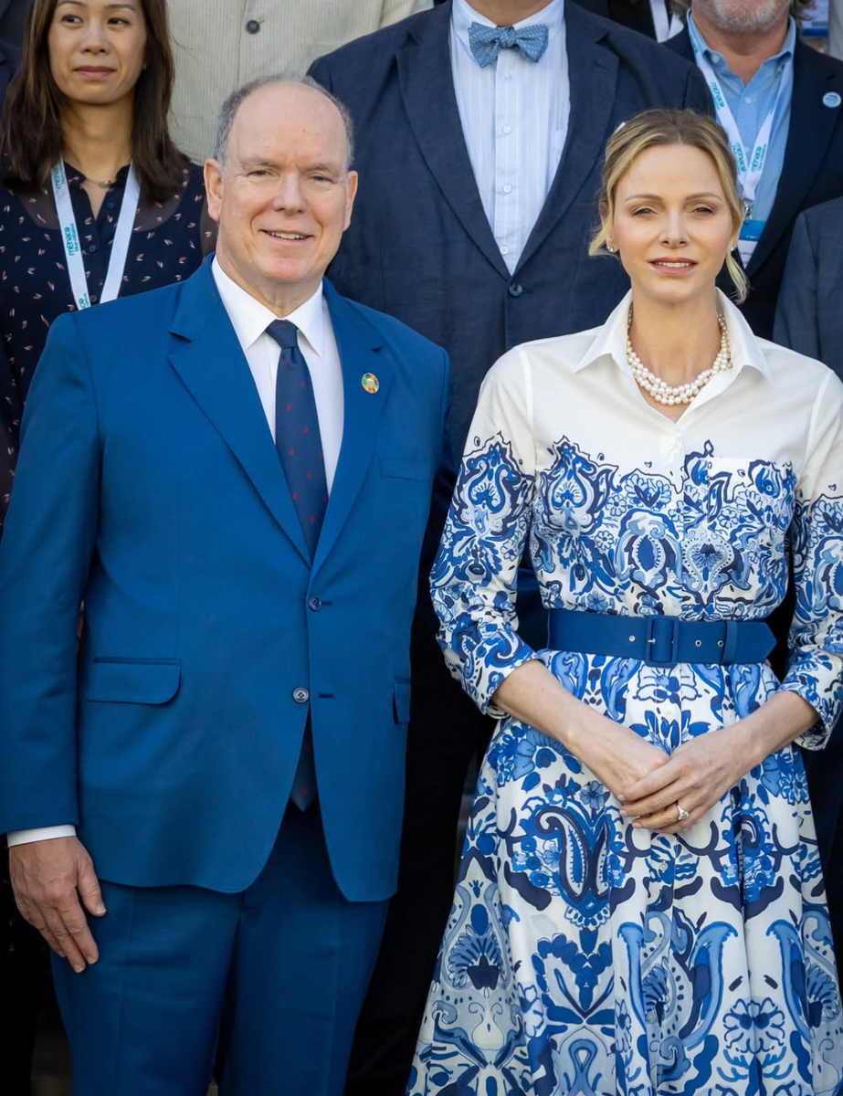 Prince Albert II coordinated in a navy suit as he joined Princess Charlene at the Oceanographic Museum of Monaco.