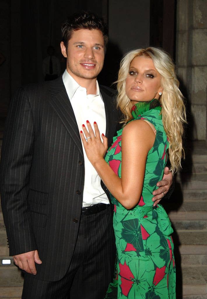 Nick Lachey and Jessica Simpson during Gucci Spring 2006 Fashion Show to Benefit Children's Action Network and Westside Children's Center - Arrivals at Home of Eva and Michael Chow in Beverly Hills, California, United States