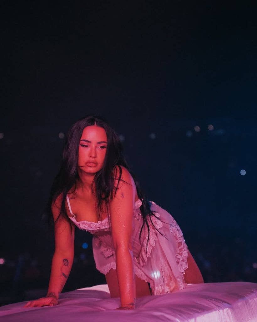 The look showed off her blue underwear