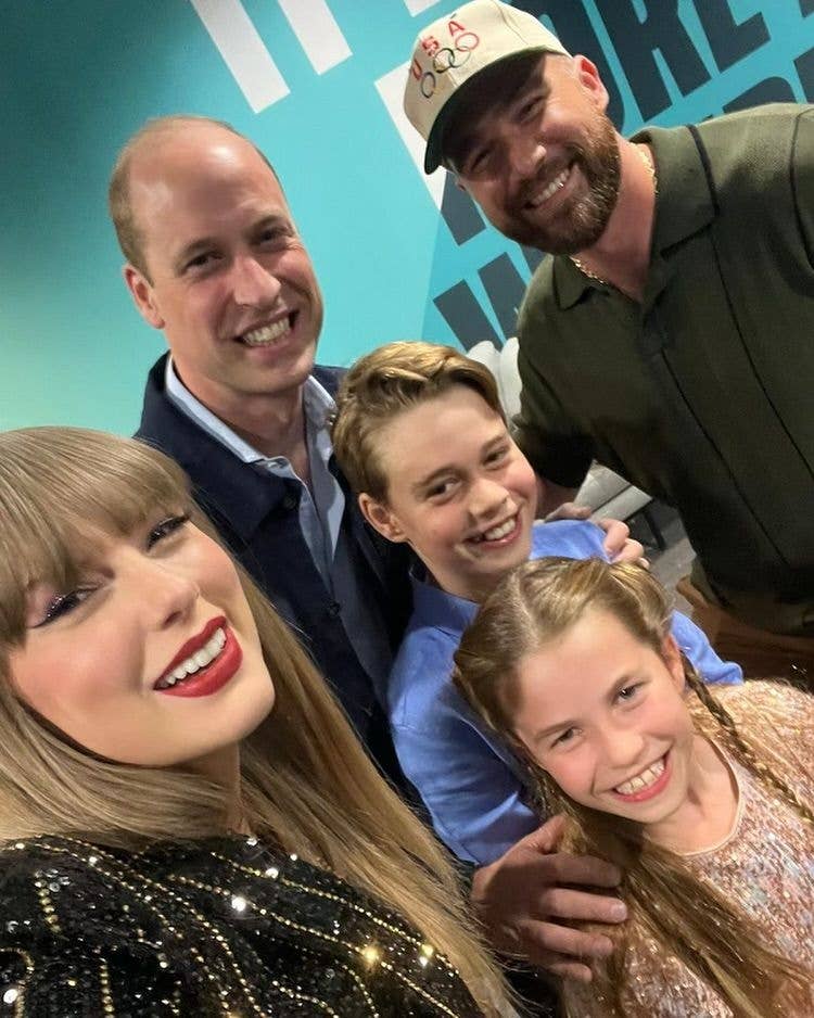 A photo of George, Charlotte and William and Taylor Swift